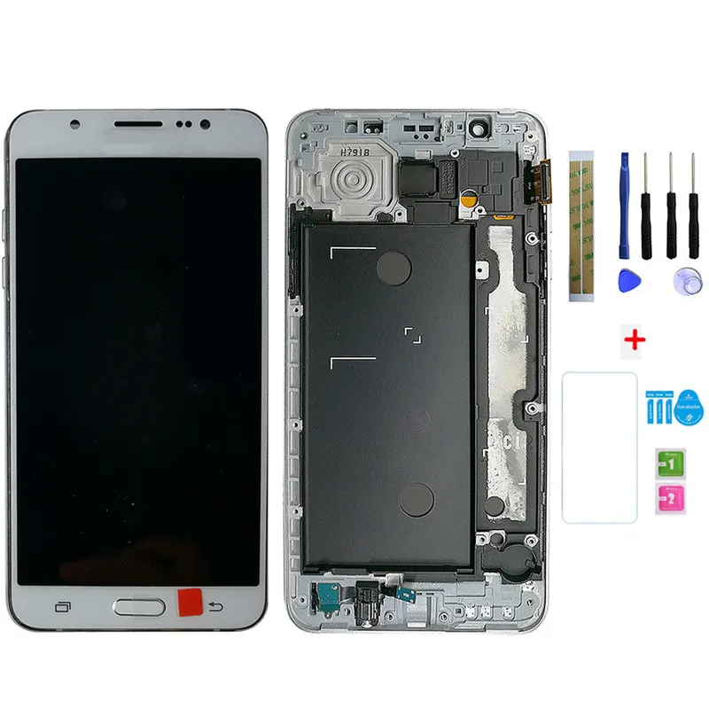 White with Frame Регулировка яркости ЖК-дисплей для Samsung Galaxy J7 j710 J710H J710FN J710F J710M/DS сенсорный экран дигитайзер Рамка Корпус - Цвет: White with Frame