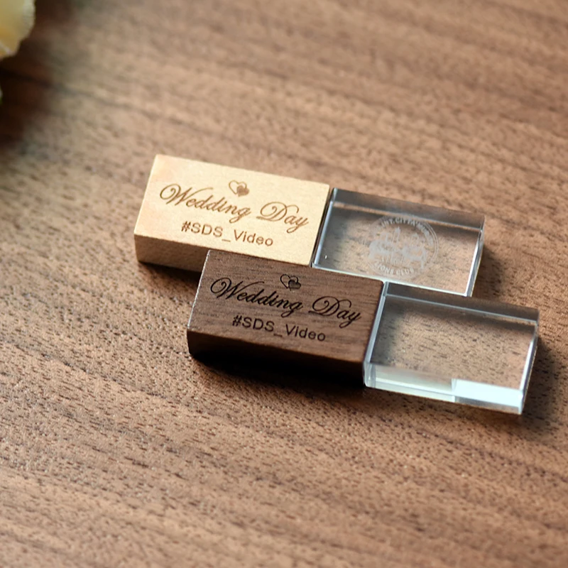 

JASTER Wedding Photography free Custom LOGO Wooden Crystal Wooden USB 2.0 64GB 32GB 16GB Version memory flashs stick pen drive
