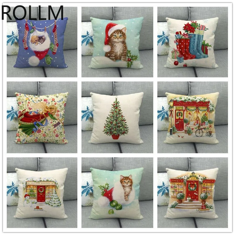 

Christmas Cat Linen Series Pillowcase Print Sofa Bed Home Decor Pillowcase Bedroom Christmas Pillow Set for Christmas