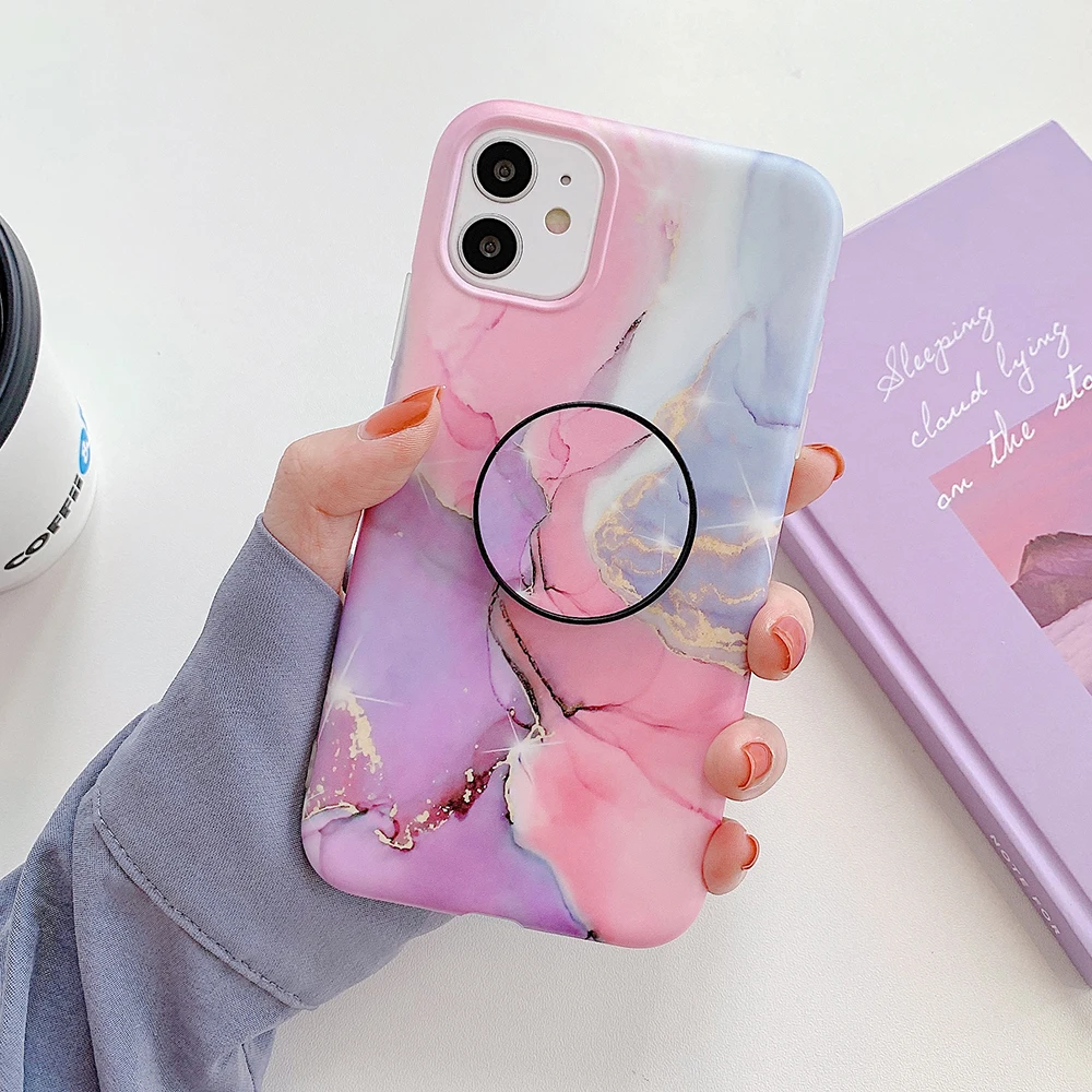 Чехол для телефона LOVECOM с градиентным мраморным рисунком и держателем Samsung S21 Note 20