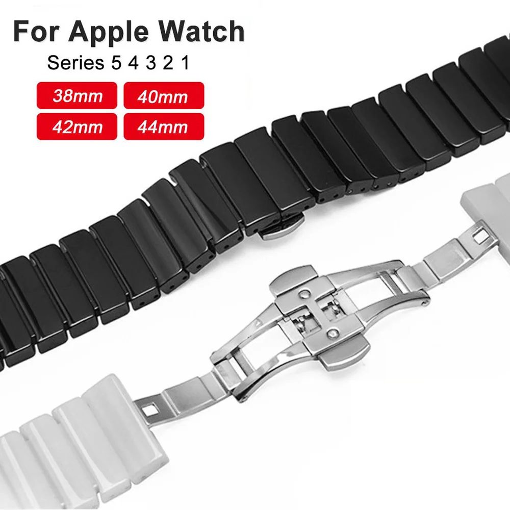 Керамический ремешок для Apple Watch Band 44 мм 40 iwatch 42 38 роскошный браслет из нержавеющей