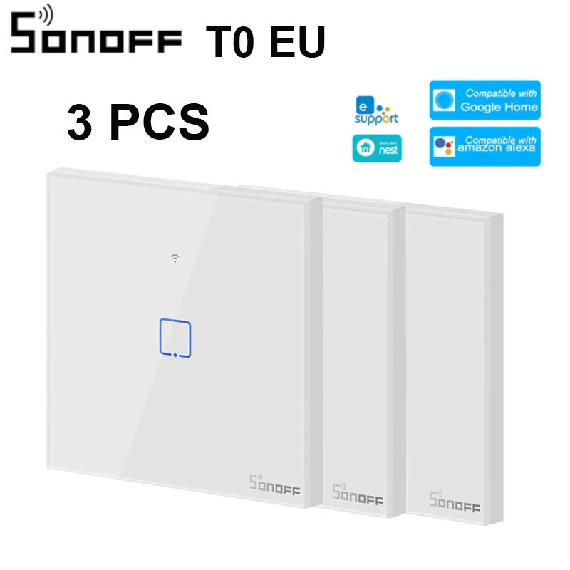 Умный выключатель SONOFF T0 EU TX Series 1/3 шт. Wi Fi для автоматизации дома Настенные