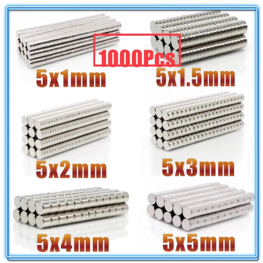 Неодимовый магнит NdFeB N35 1000 шт. небольшой круглый 5x1 5 5x2 5x3 5x4 5x5 мм постоянный