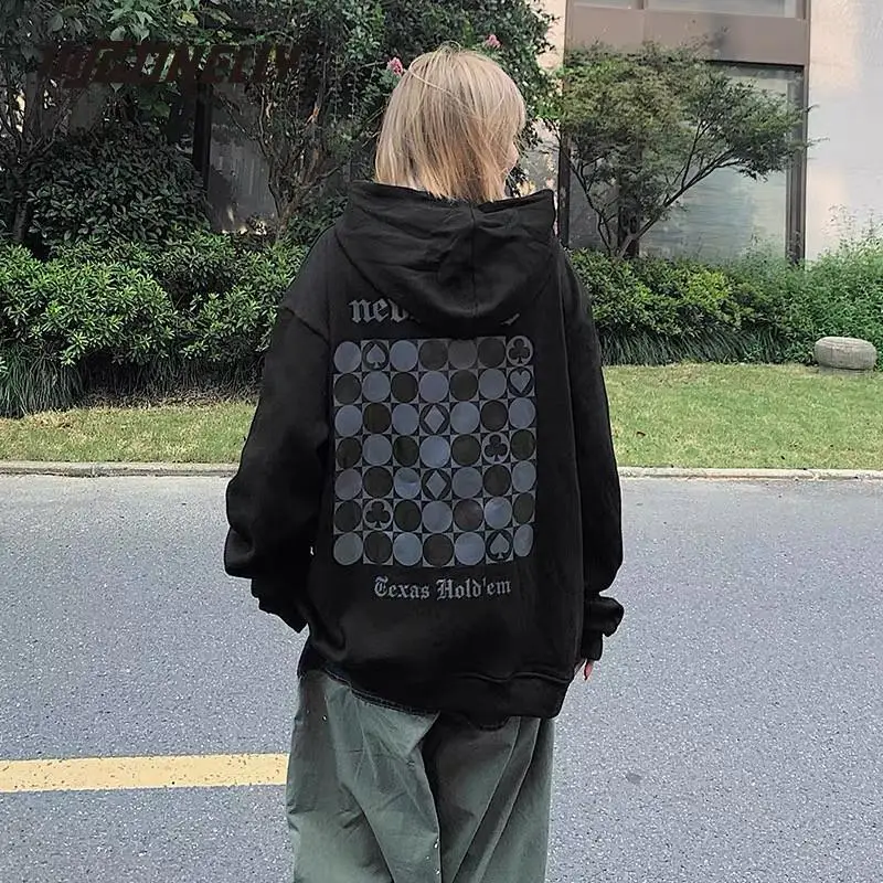 

Men's Unsex Autumn Spring Dark Hip Hop Black Loose Large Couple Printed Casual Hoodies Oversized Sweatshirt Kpop Man Tops