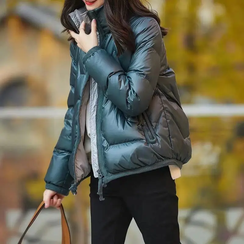 Women's Winter Jacket Glossy Parkas New Fashion Girls Slim Stand Collar Casual Streetwear Warm Down Cotton Padded Coat Korean