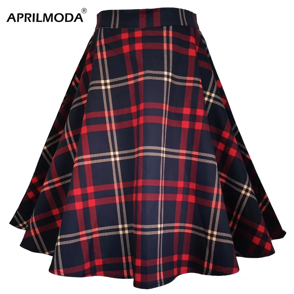Хлопковые клетчатые юбки женские миди с высокой талией Ретро стиль Хепберн для