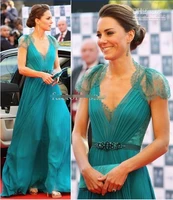 kate middleton in jenny sheer with cap sleeve evening formal dress celebrity red carpet dresses lace chiffon evening dresses