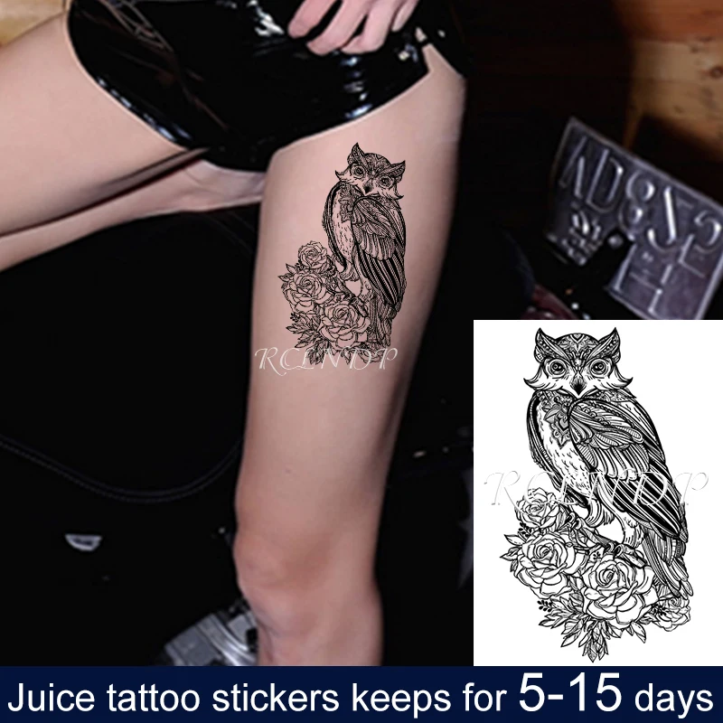Водостойкая Временная тату наклейка в виде совы птицы розы цветов флэш