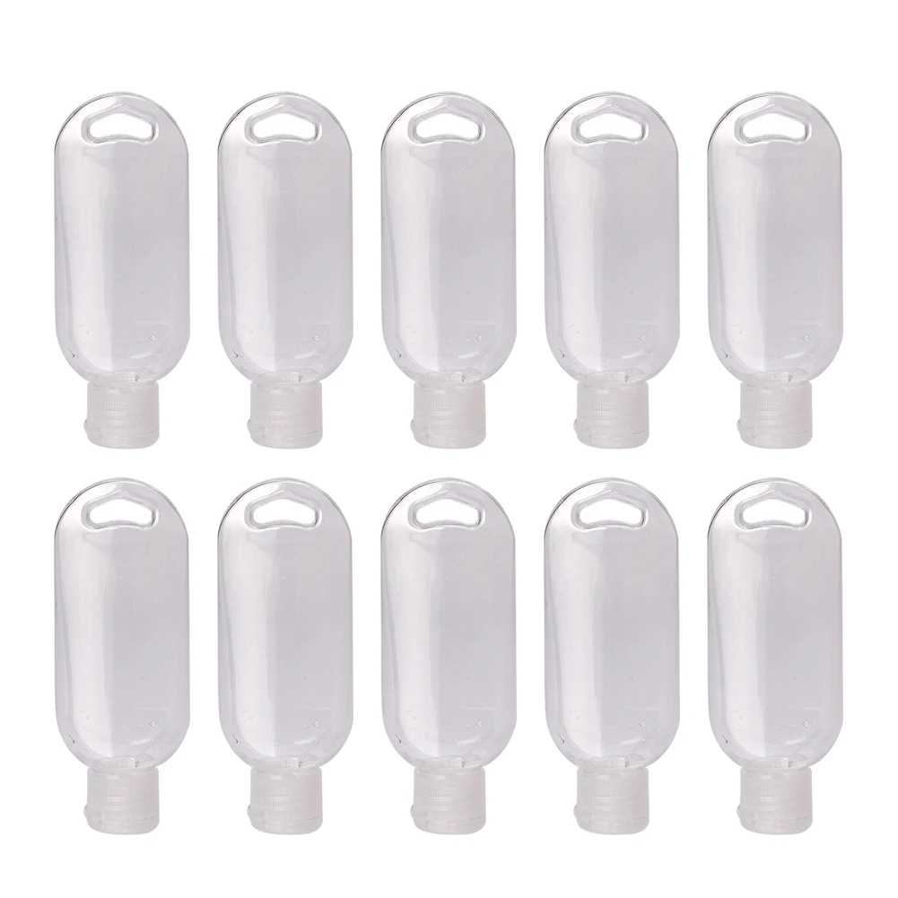 

10Pcs 50ml Hand Sanitizer Empty Transparent Leak Proof Hook Bottle for Outdoor Portable Soap Dispensers Squeeze Empty Bottle
