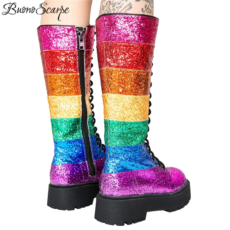 Buono Scarpe/шикарные женские ботинки до середины икры; женская обувь на платформе с перекрестной шнуровкой; Botas Fenimina; Новинка года