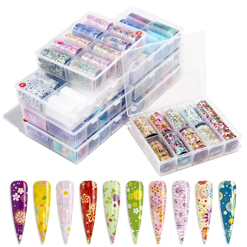 

10pcs/Box Nail Foils Flower Starry Sky Nail Art Transfer Foil Nails Decoration Accessories Sliders Wraps Multi Design Manicre