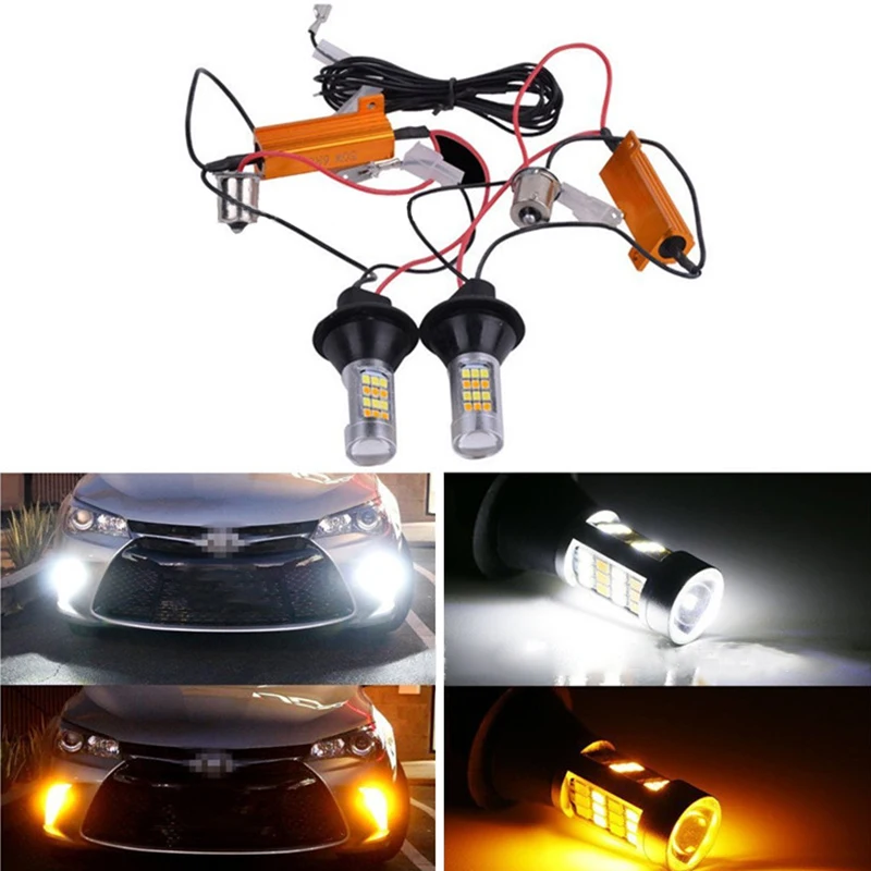 

1/2 шт автомобильное освещение 1156 Высокая мощность двойной цветной светодиодный переключатель лампа 2835-42smd дневные ходовые сигнальные лампы