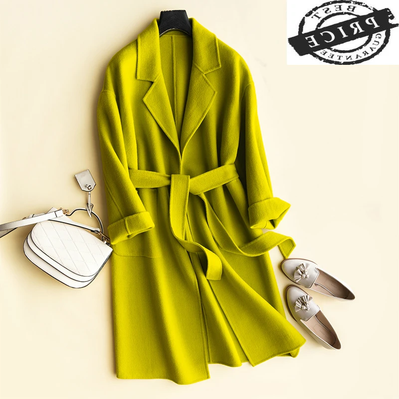 

Coat 100% Wool Female Korean Sided Woolen Jackets Women Belt Clothes Long Cashmere Coat Spring Autumn Overcoat LWL151a