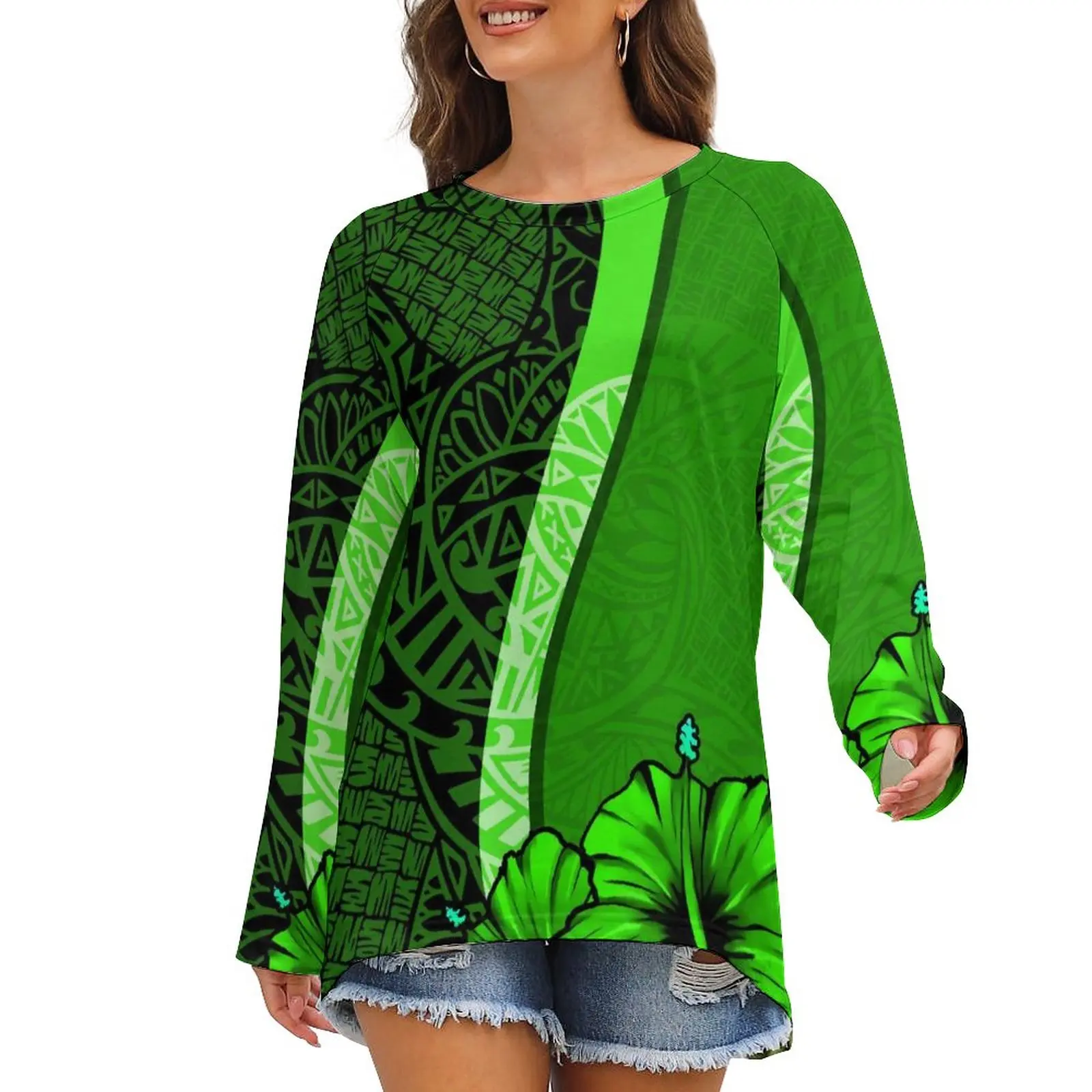 

New Arrivals Samoan Puletasi Refined Elegant Lady Winter Plus Size Dry Fit Graphic Tee 3D Machine Printed Custom