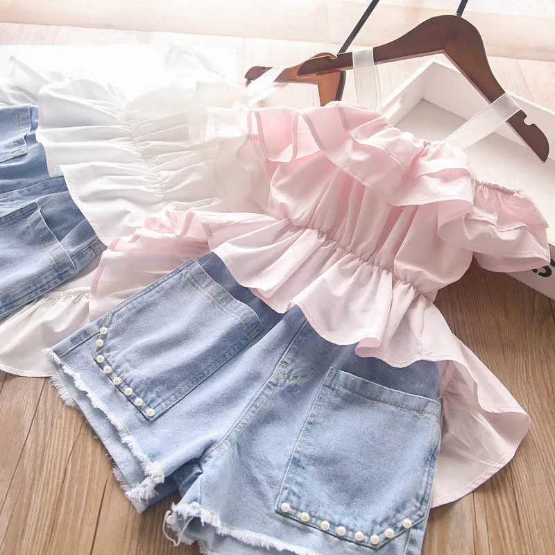 

Новинка лета 2021, топ для маленьких девочек + шорты, костюм из 2 предметов, детская одежда, спортивный костюм для девочек-подростков, спортивны...