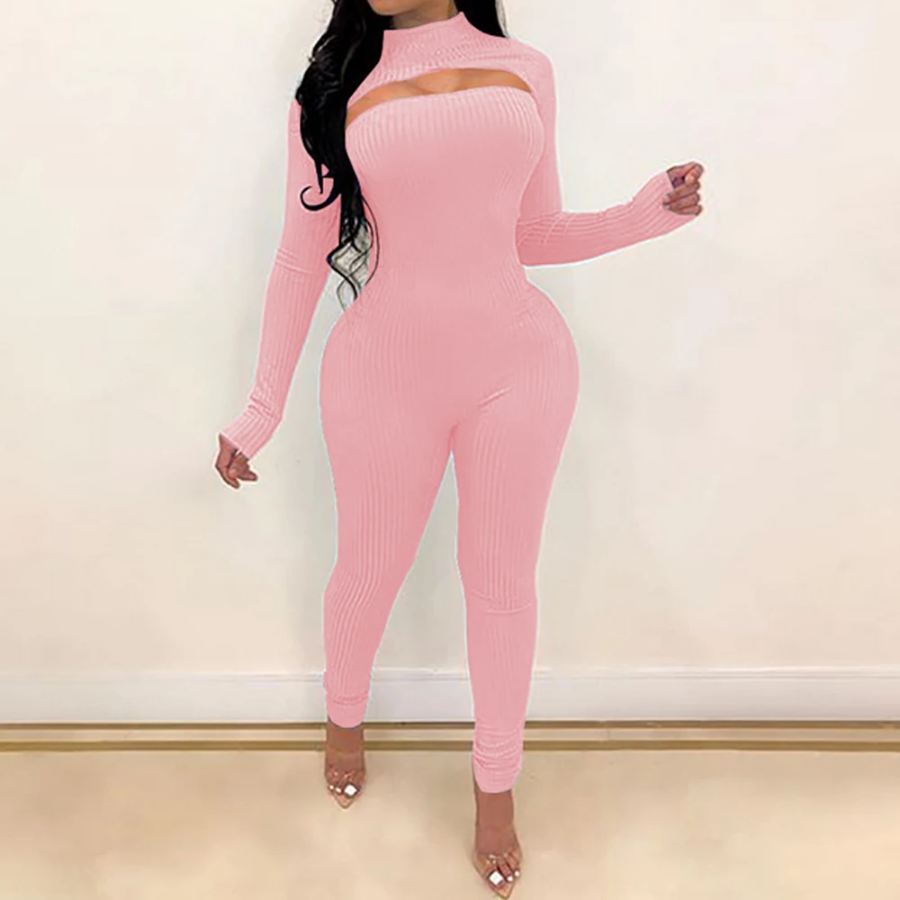 

Fall Ribbked Casual Tracksuit Women 2 Piece Sets Crop Top Hoodies And Rompers Jumpsuit Suits Sport Fitness Matching Sets