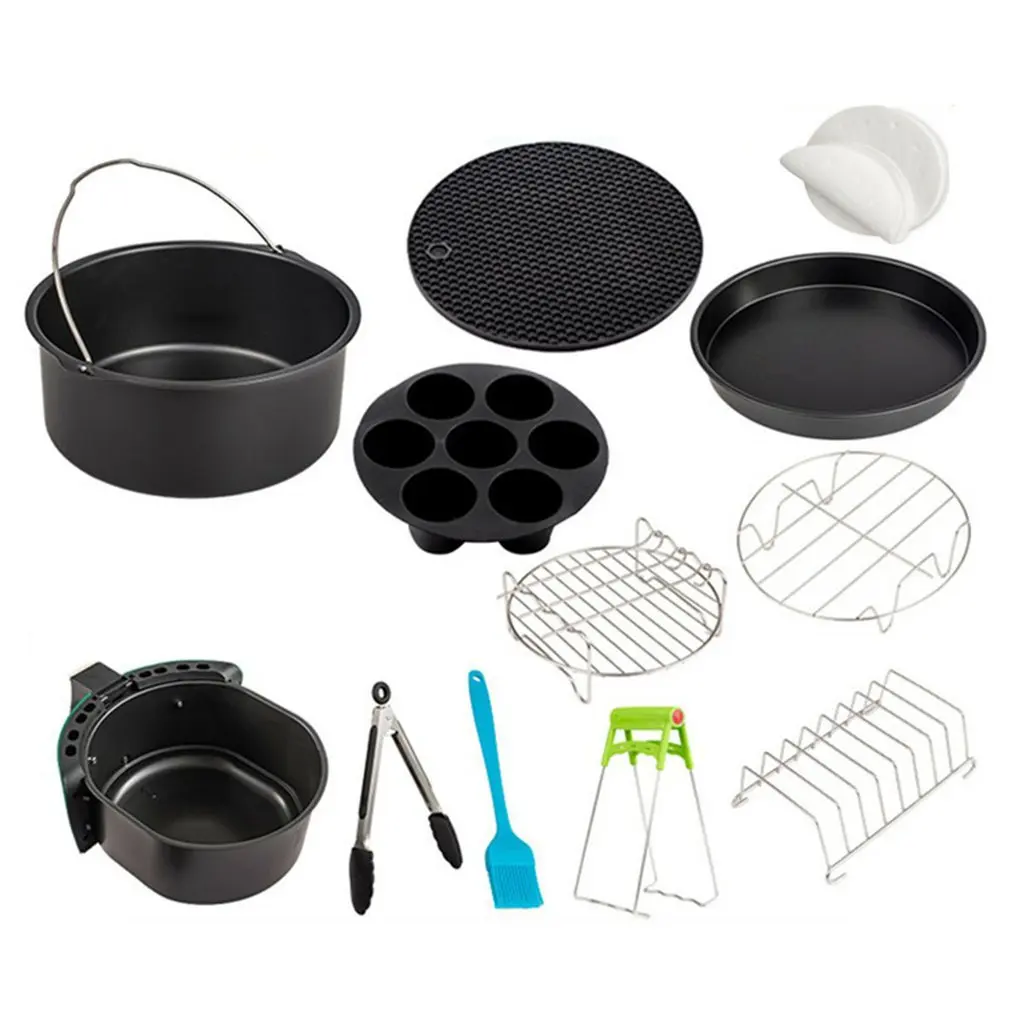 

11PCS/SET Durable Air Fryer Accessories 9 Inch Fit For Airfryer Baking Basket Pizza Plate Grill Pot Kitchen Cooking Tool