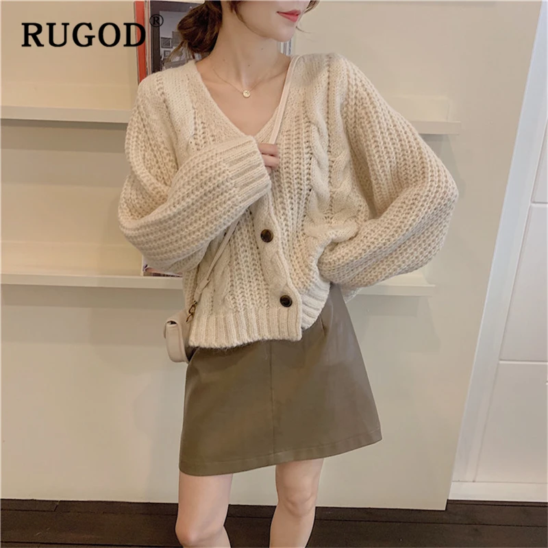 RUGOD Vintage solid knitted cardigan sweater women Elegant single-breasted twisted auturm winter clothes 2019casual coat |