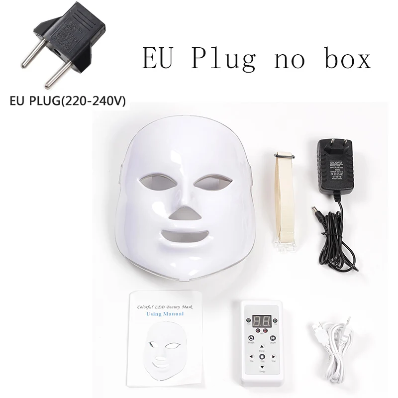 EU Plug NO neck Маска led 7 цветов Светодиодная маска для лица светодиодная Корейская фотонная терапия маска для лица машинный светильник терапия маска для акне маска для шеи светодиодная маска для красоты - Цвет: EU Plug NO neck