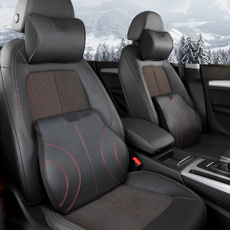 

Lsrtw2017 Genuine Leather Car Headrest Lumbar Pillow for Audi A4 A6 Q3 Q5 A3 Interior Accessories