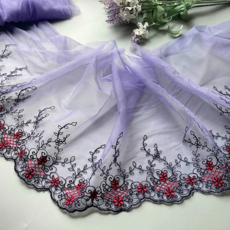 

2 ярда/лот 25 см Цветочная сетка фиолетовая флуоресцентная вышивка Высококачественная отделка для одежды и свадебного платья африканская кружевная ткань