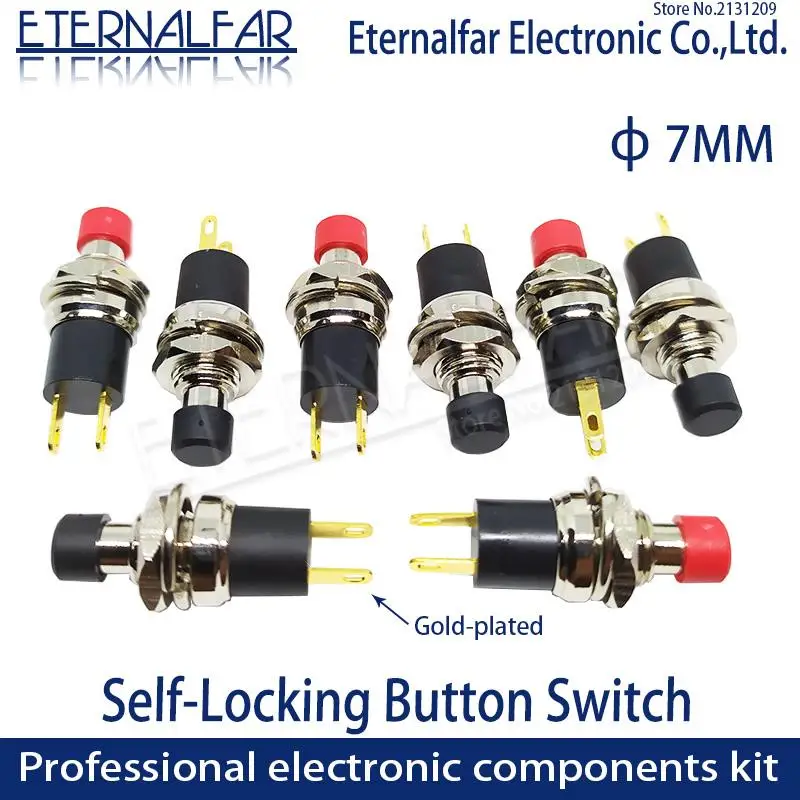 

ON-OFF 1A 250V 3A 125V AC DC High-Quality Self-Locking SPST Normally Open Mini Push Switch 7MM Small Button With Gold-plated