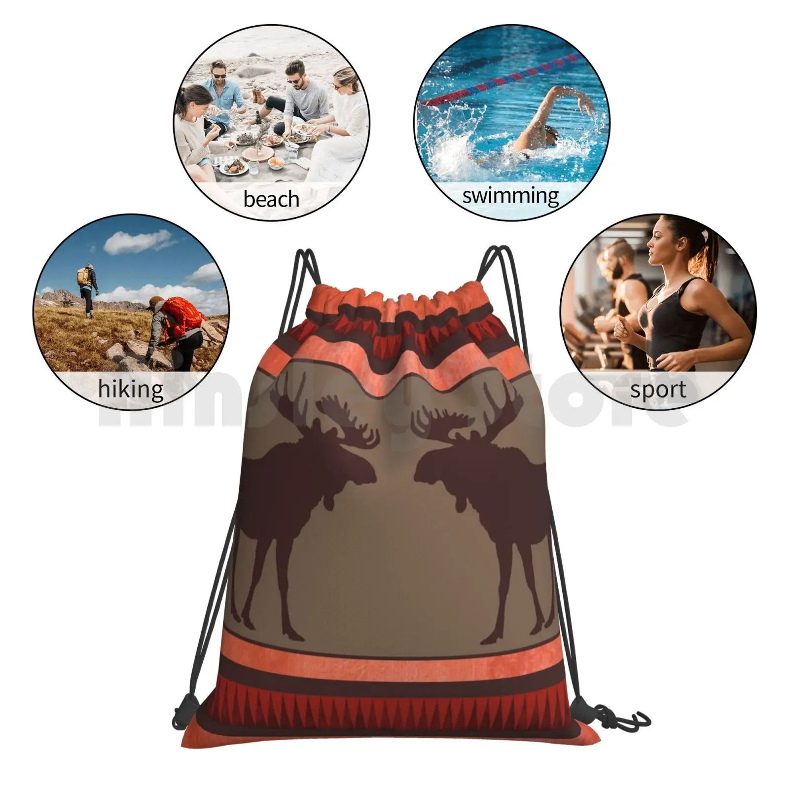 

Rustic Red Brown Moose Pattern Backpack Drawstring Bag Riding Climbing Gym Bag Rustic Red Brown Moose Pattern