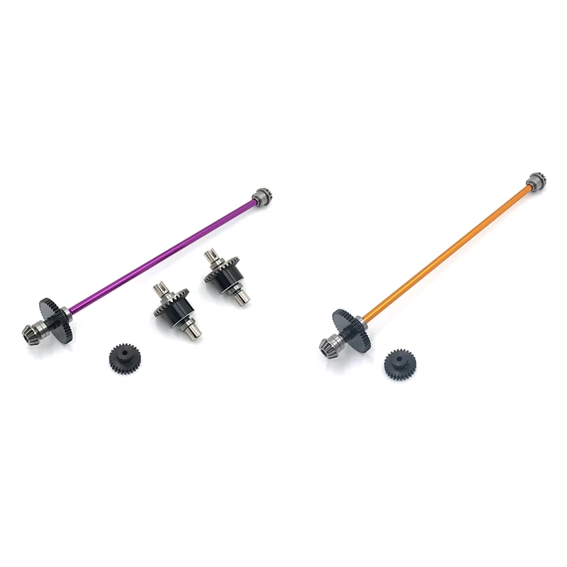 

2 комплекта, центральный приводной вал, редуктор дифференциала для Wltoys 124019 124018, запчасти для радиоуправляемых автомобилей, фиолетовый и жел...
