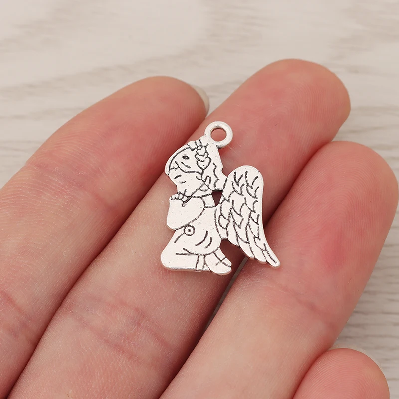 

30 x Antique Gold Pray Angel Wings Girl Charms Double Sided Pendants For Necklace Jewelry Making Findings 24x17mm