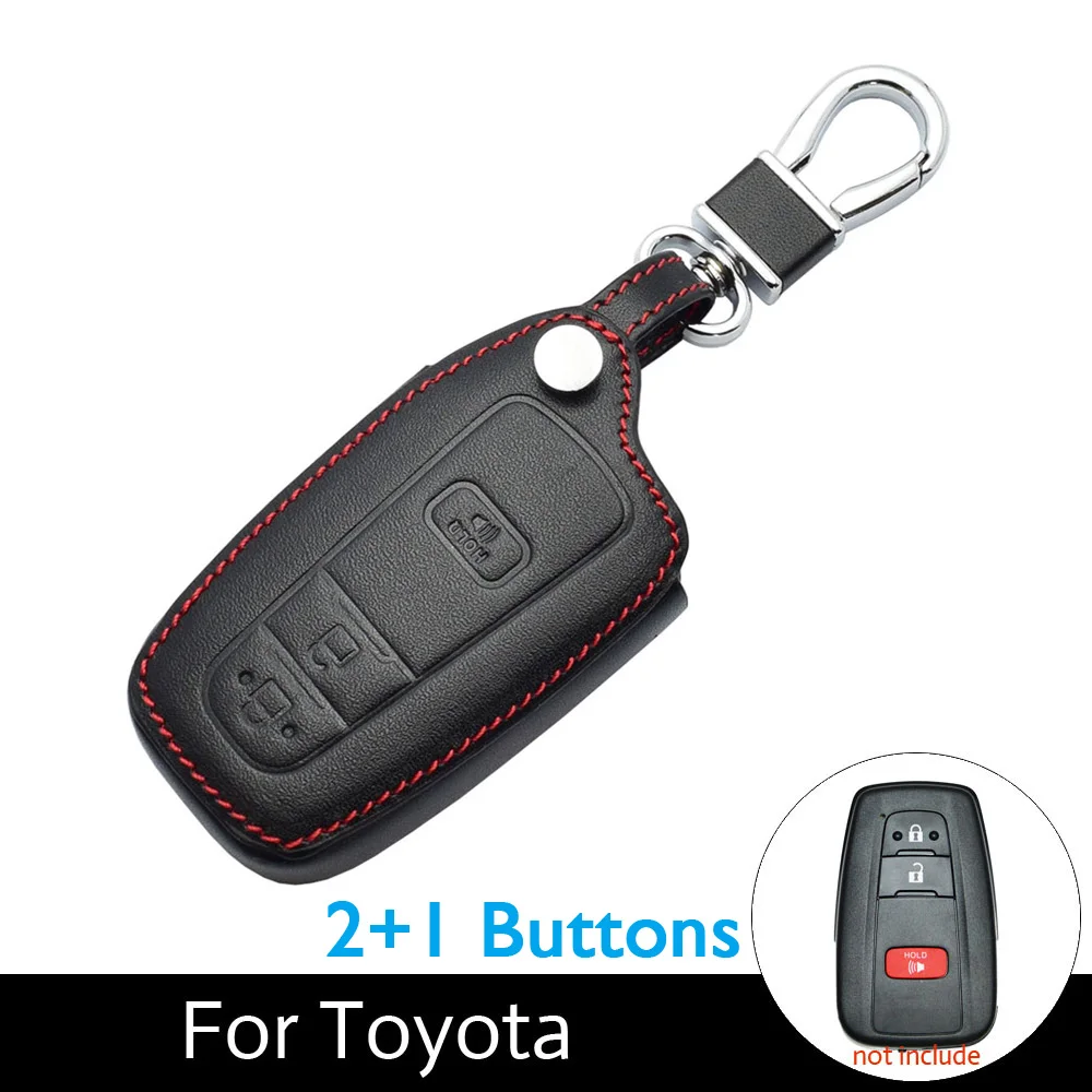 4 кнопки кожаный чехол для ключей автомобиля для Toyota Prado CHR C-HR Camry Smart Keyless дистанционный брелок крышка аксессуары авто брелок сумка - Название цвета: 2 Plus 1 Buttons