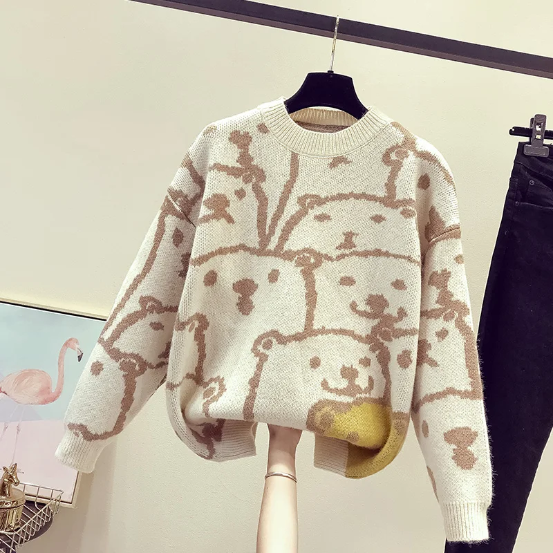 

Woman Sweaters Loose Outer Wear 2020 Autumn Winter Female Pullover Womens Wear Fashion Cartoon Sweater 3 Colors
