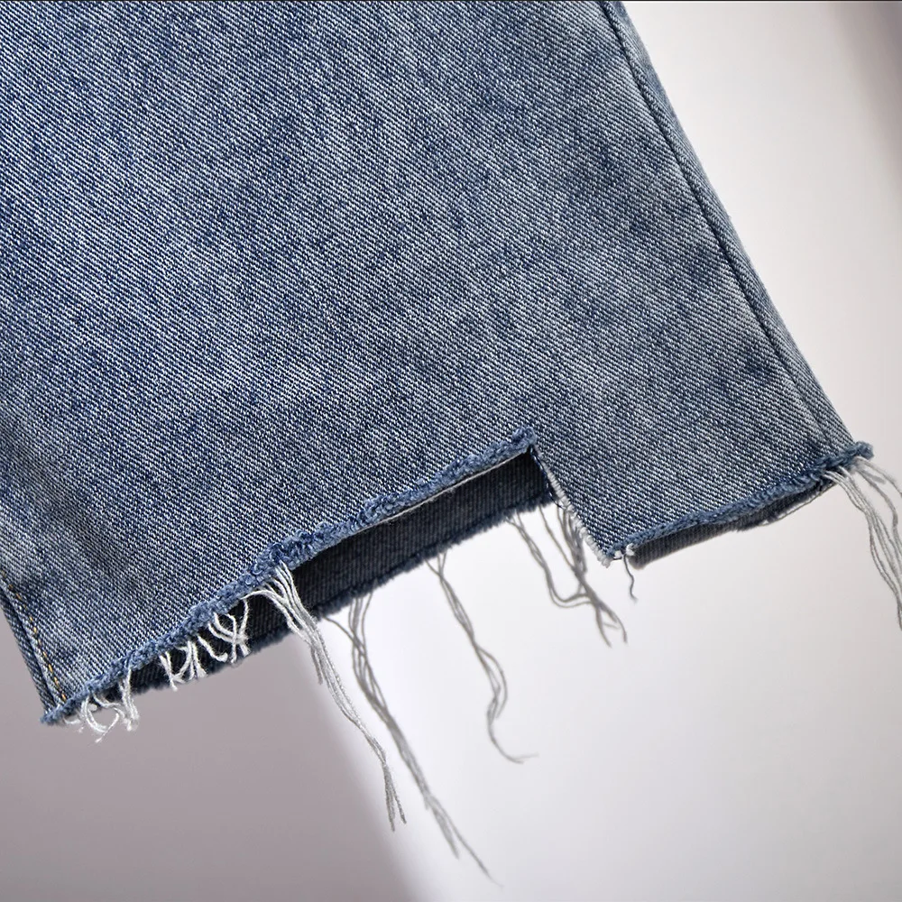 

New 2021 summer plus size jeans for women large loose casual hole cotton pocket denim long pants blue 3XL 4XL 5XL 6XL 7XL