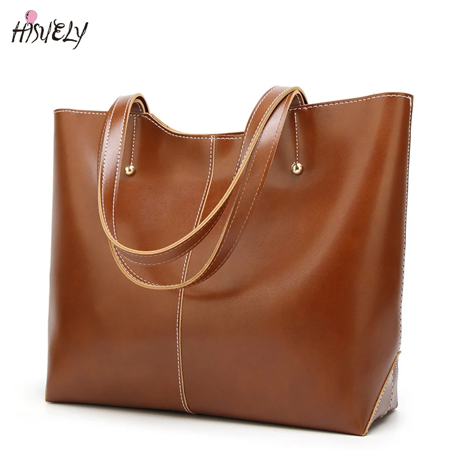 

HISUELY 2021 Women Oil Wax Leather Handbag Tote Large Capacity Shoulder Bag Classic Casual Tote Bolsa Feminina Fashion Design