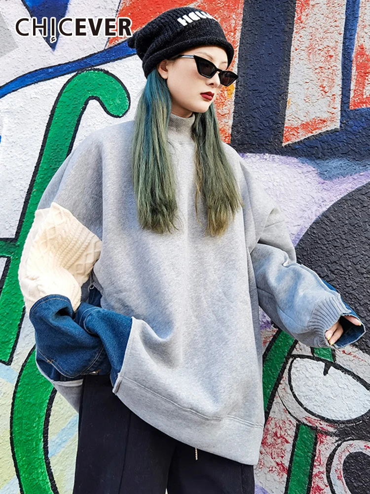 

Повседневная Свободная Толстовка CHICEVER с цветными блоками для женщин прямая модная толстовка с круглым вырезом и длинным рукавом женская од...