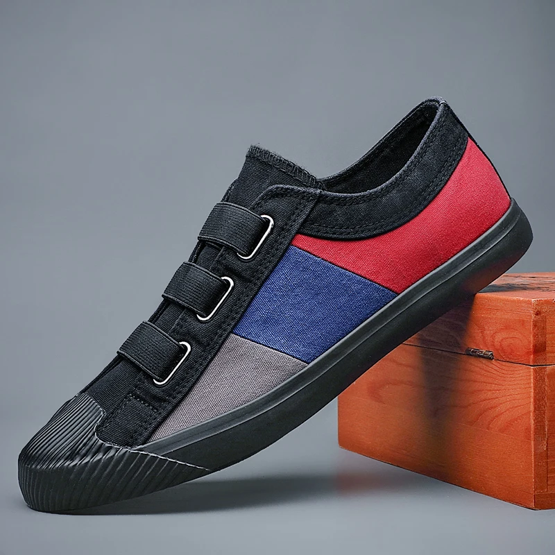 

Spring 2023 New Men's Simple Joker Canvas Shoes Breathable Men's Casual Mixed Colors Loafers Elastic Band Youth Trend Shoes