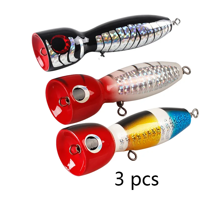3 pcs 15 см/75 г JE Topwater деревянный Поппер sptter GT поверхностные выскакивающие приманки морские рыболовные приманки ручной работы открытый океан рыболовный троллинг - Цвет: 3 pcs