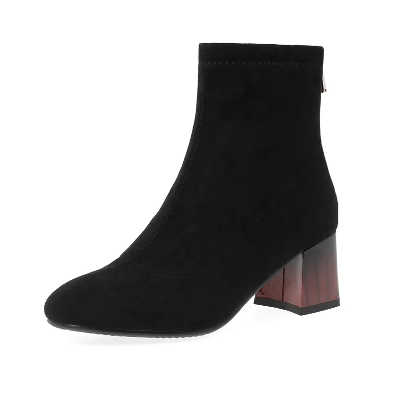 Новая женская обувь ботильоны на высоком каблуке без застежки зимние эластичные