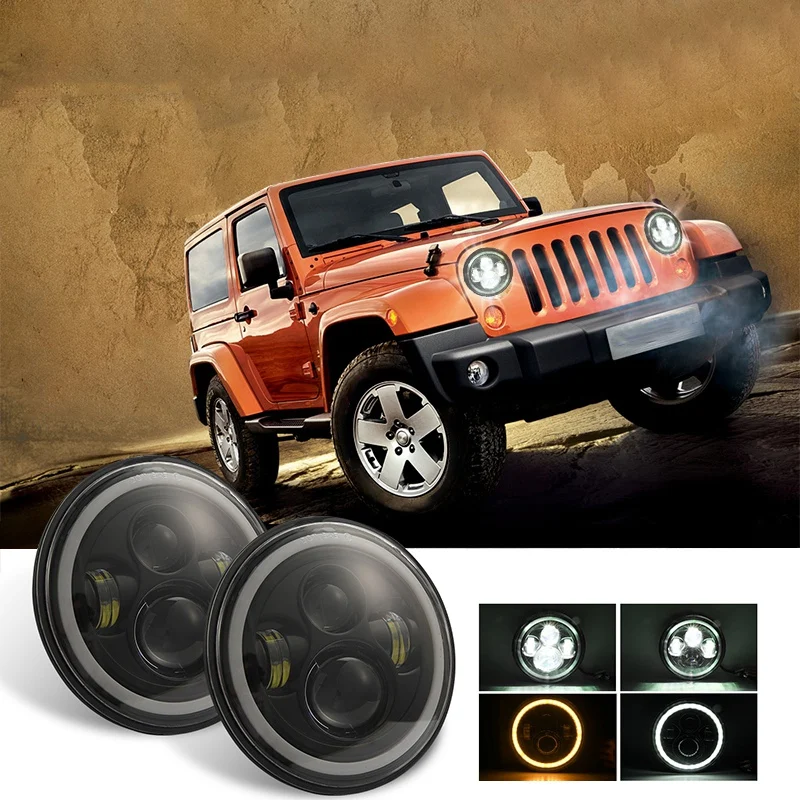 

7 Inch 140W Round Led Headlight High Low Beam with Halo Ring Angel Eyes for Jeep Wrangler Jk Tj Lj Cj Car Accessories