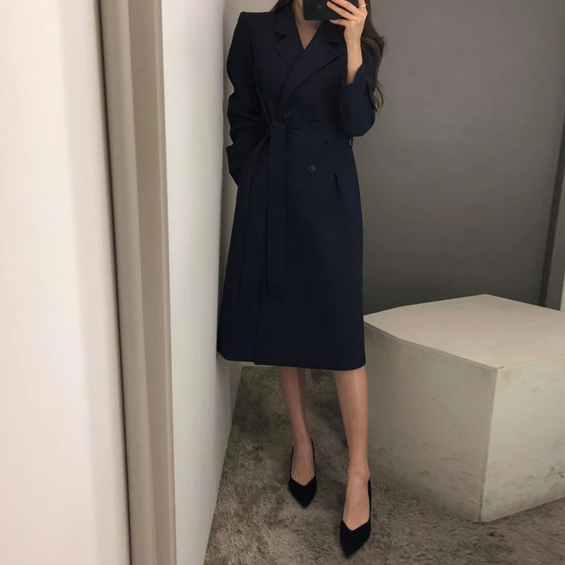 

Women's Autumn Clothes Long Trench Elegant Slim Waist Outerwear Spring Sashes Cloak Dust Coat Office Lady Windbreakers