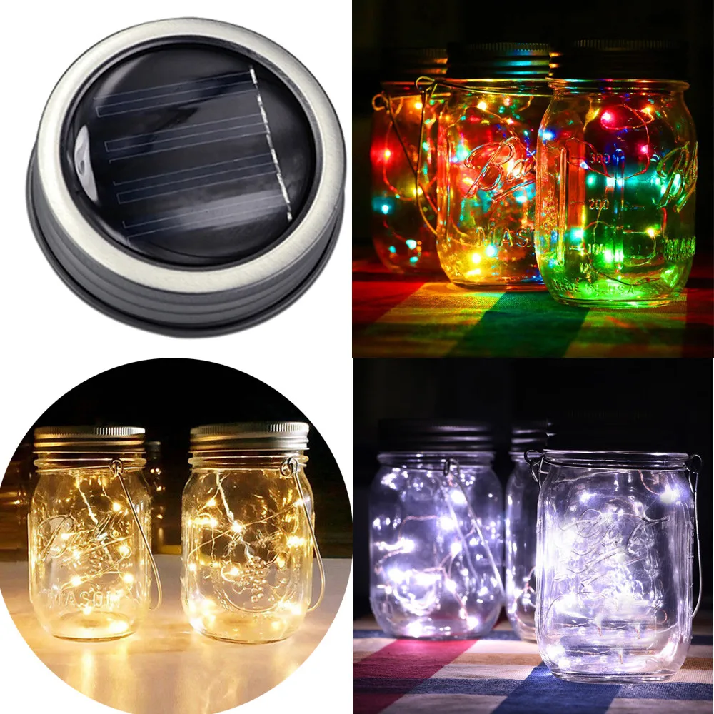 

LED Fairy Light Solar For Mason Jar Lid Insert Color Changing Garden Decor Christmas Lights Outdoor Wedding Decor