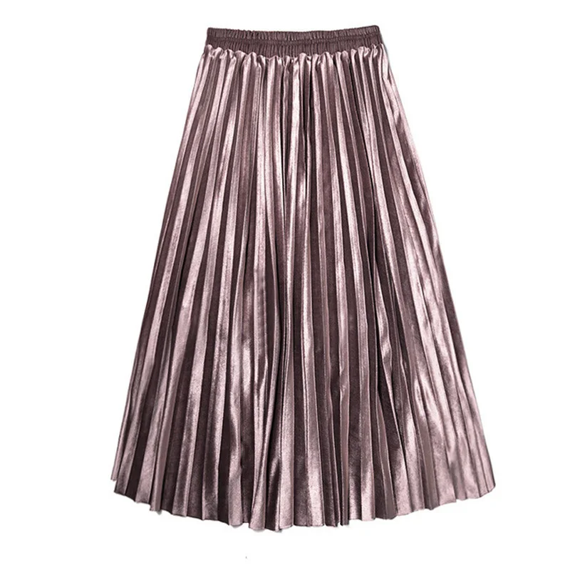 

MKMDFME Gold Velvet Skirts Womens Spring Autumn Pleated Skirt Korean Female High Waist Vintage Long A-Line Women Skirt Clothes