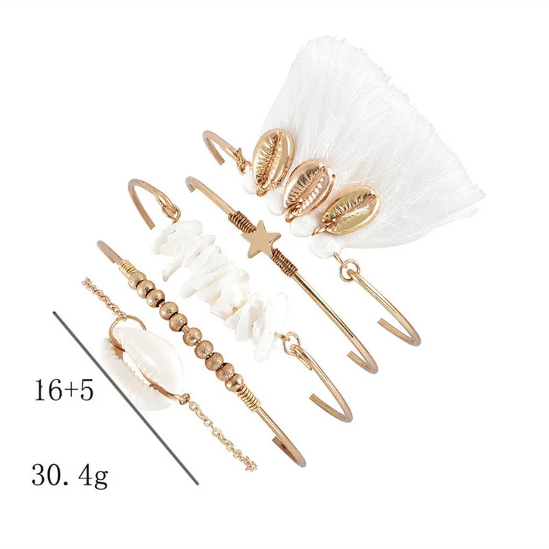 

5pcs/set Shell Tassel Five-pointed Star Handmade Bracelet Set for Women Jewelry Accessories