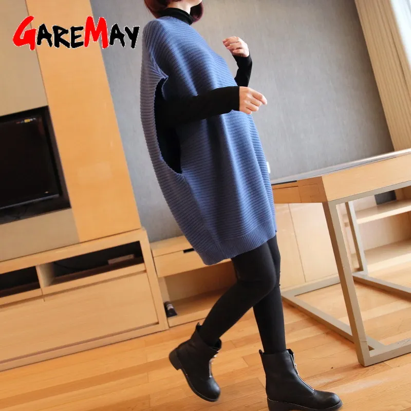 Женский вязаный жилет теплый осенний Свободный Длинный свитер без рукавов