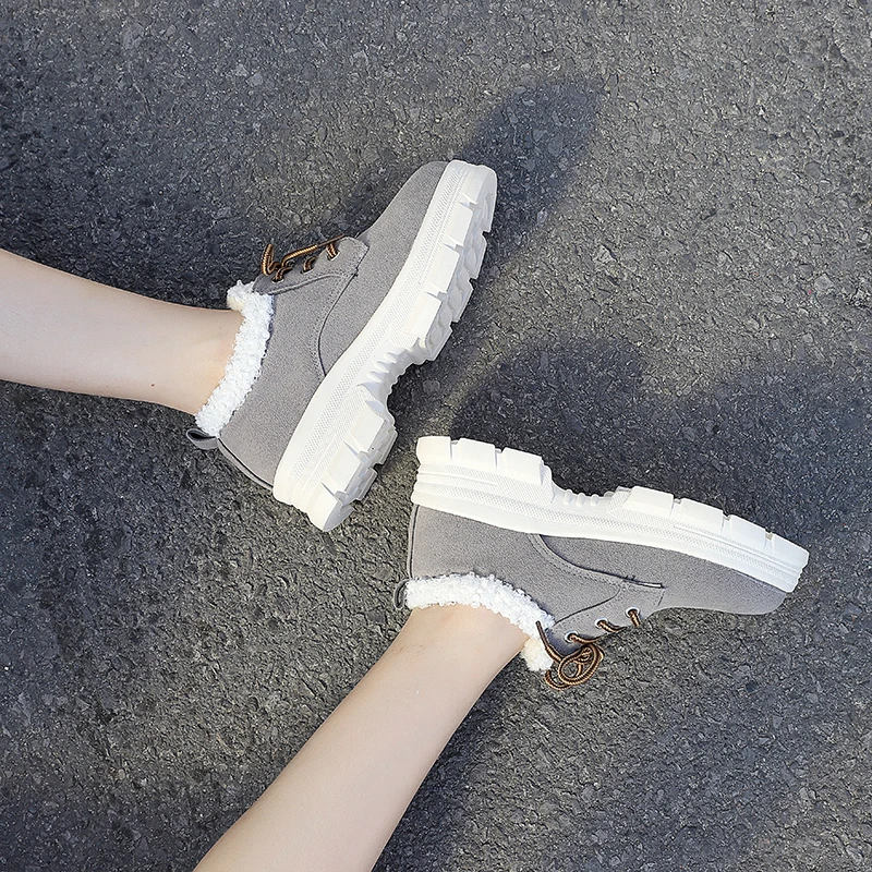 fashion new Ankle boots Shoes Faux fur Warm Plush Winter Cross strap Female Shoes Casual Imitation suede Snow Boots grey black k858