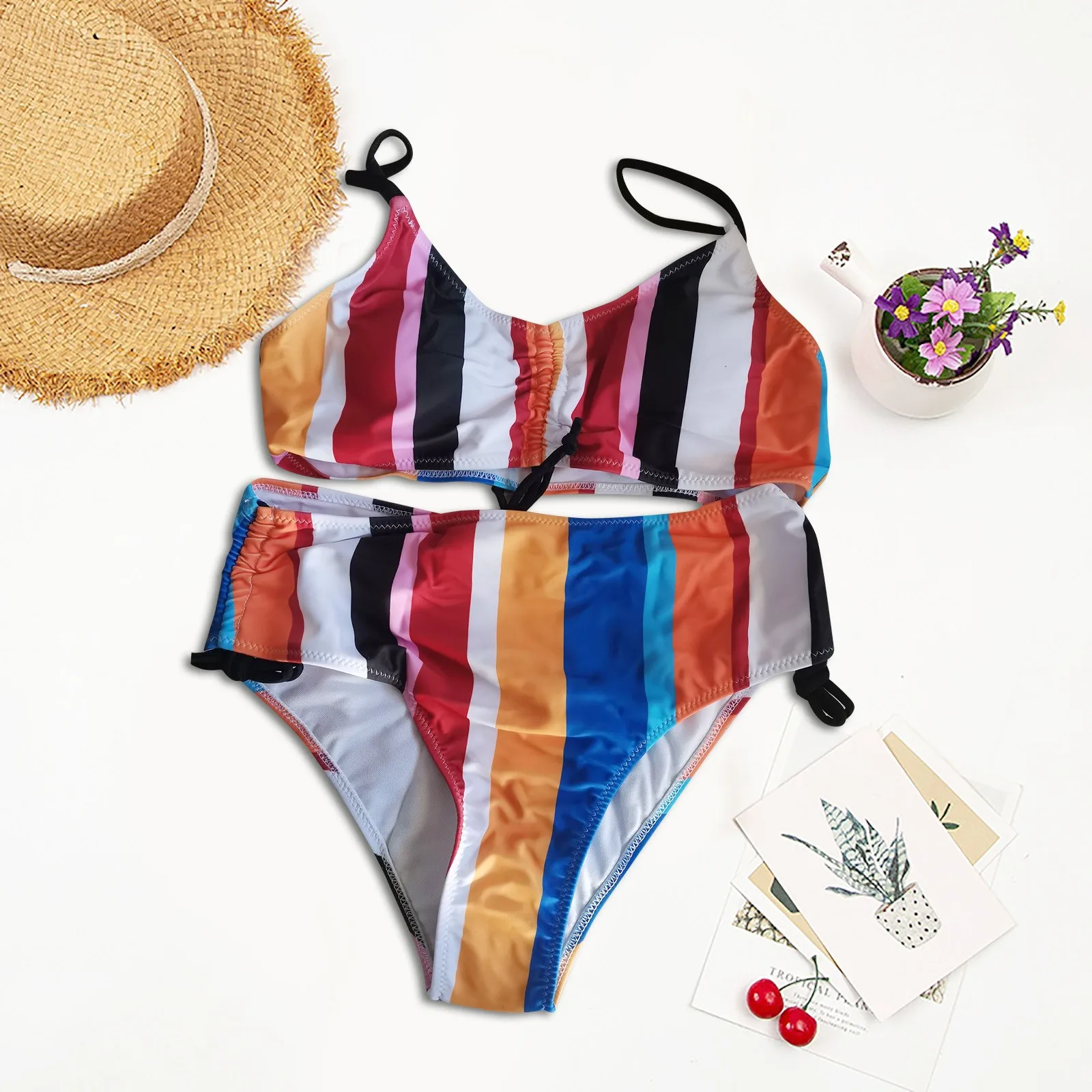 

2021Sexy Women's Swimsuits High Waist Swimwear Push Up Bikinis Bathers Bathing Suits Print Hollow Split Beachwear