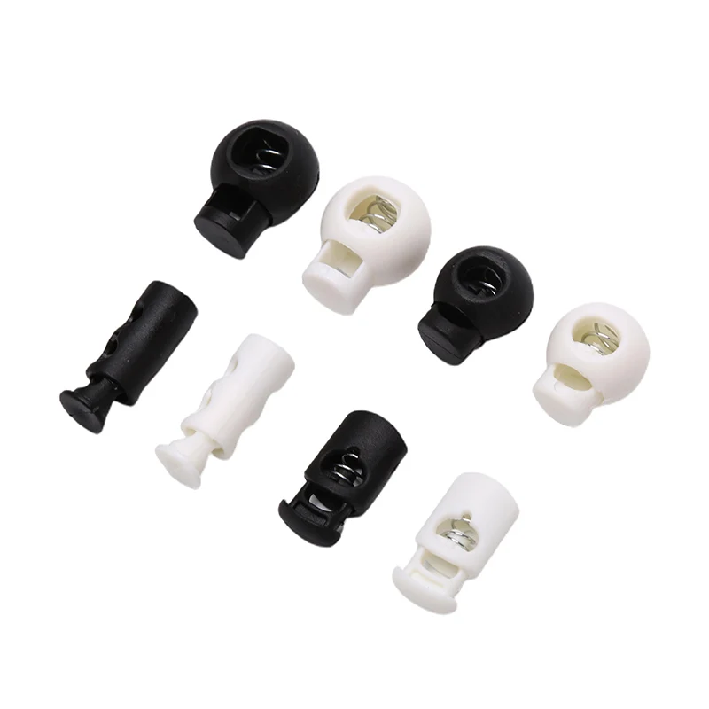 

Plastic Black Cord Lock Spring Clasp Stop Single Hole Drawstring Stopper Toggles For Paracord Garment Shoelace Rope Parts 10pcs