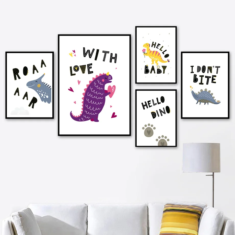 Мультфильм Динозавр Детская лапа печать скандинавские плакаты и принты стены