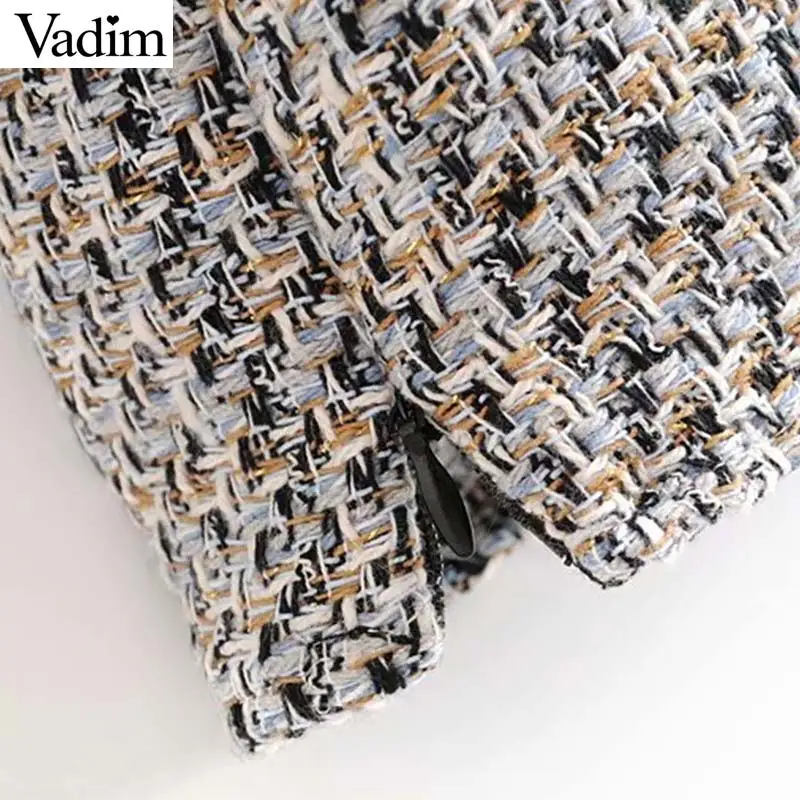 Vadim милый Женский твидовый Роскошная блуза с короткими рукавами и круглым