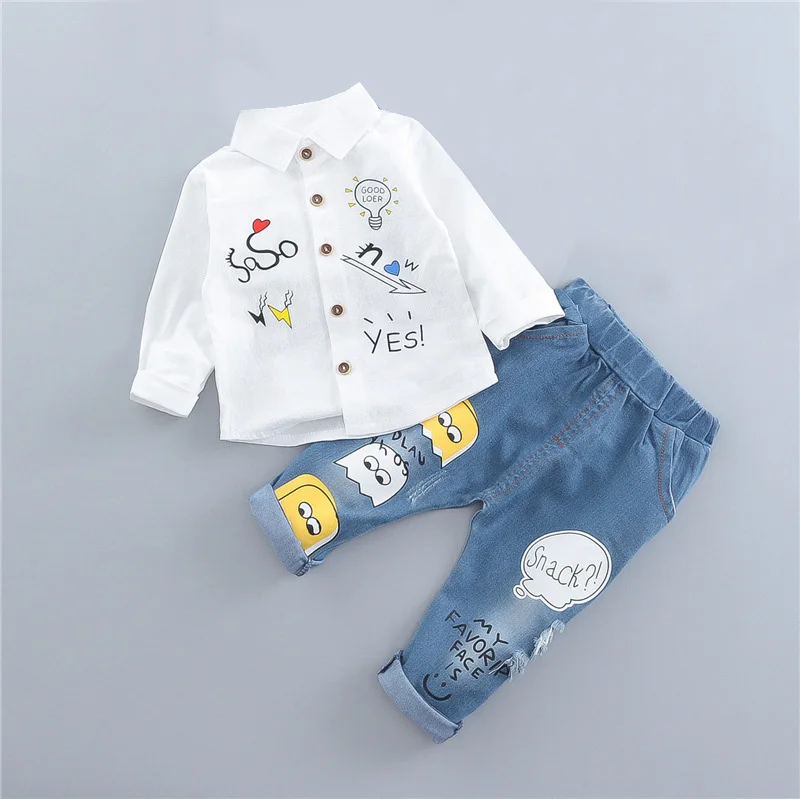

2020 Spring Shirt 2 Pcs Sets Baby Clothes Boys Long Sleeve Printing Shirt And Jeans Casual Baby Boy Clothing Shirt Pants Sets