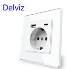 Настенная розетка Delviz с USB-портом, белая панель из закаленного стекла, 5 В, 2100 мА, с двумя usb-портами, европейский стандарт, 16 А